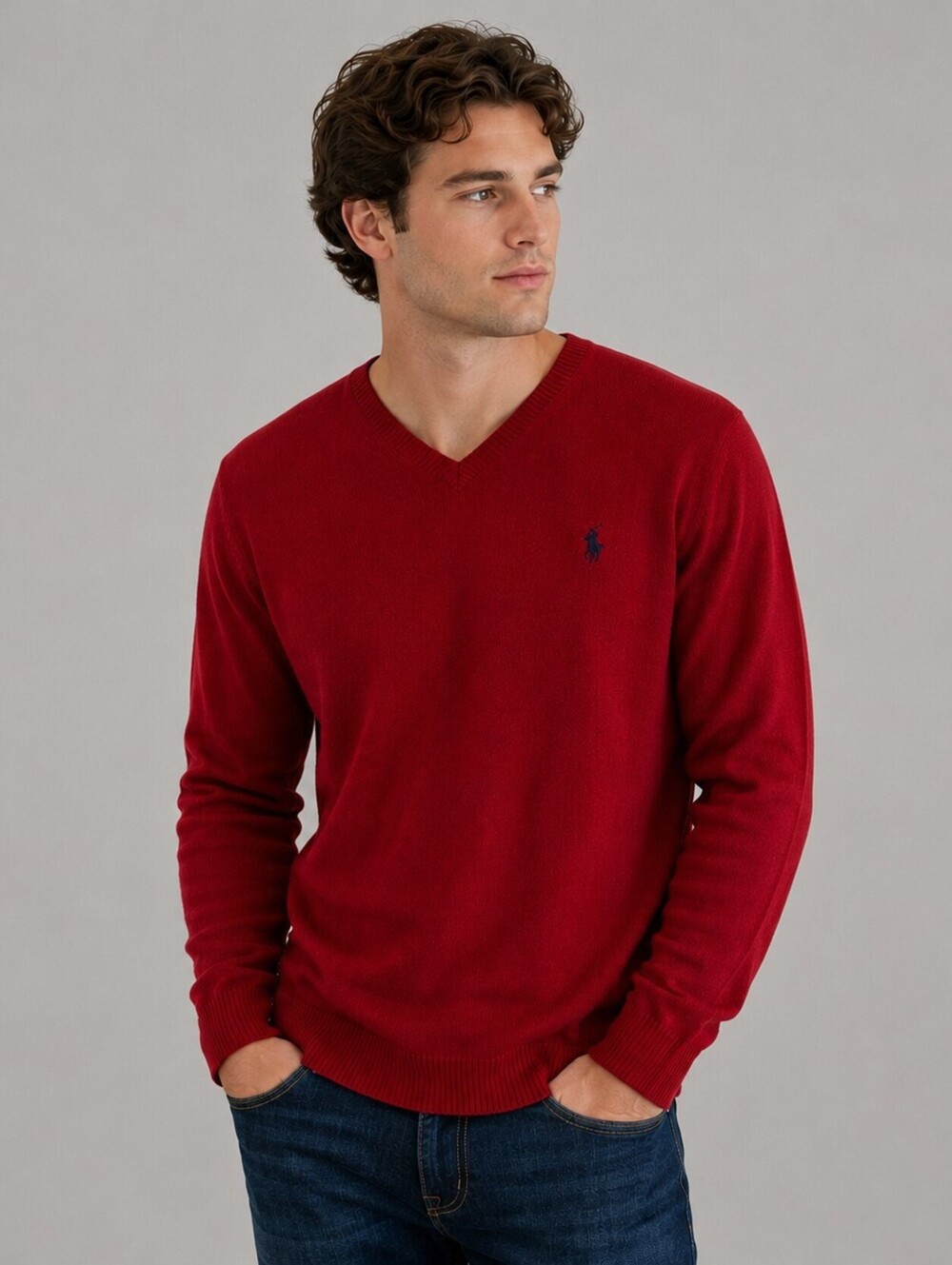Polo Ralph Lauren Men's Lamb wool V-Neck Sweater Red Wine M Classic Preppy